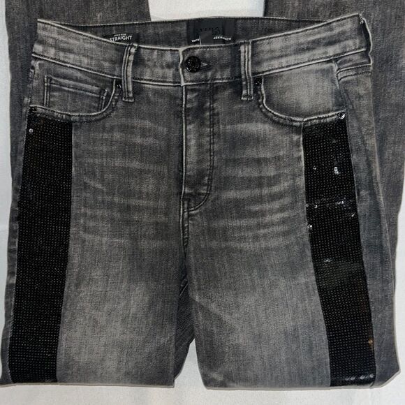 WHBM Gray Jeans with Black Sequin Stripes Size 4 - Picture 10 of 11